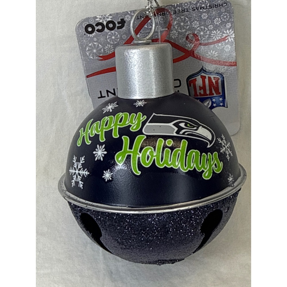 NFL Seattle Seahawks Happy Holidays Jingle Bell Christmas Tree Ornament FOCO